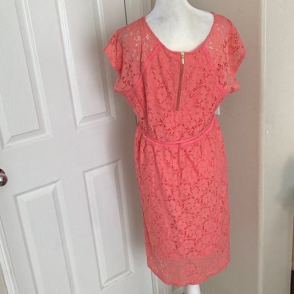 Motherhood Coral Lace Dress with Belt Sz L - Picture 4 of 5